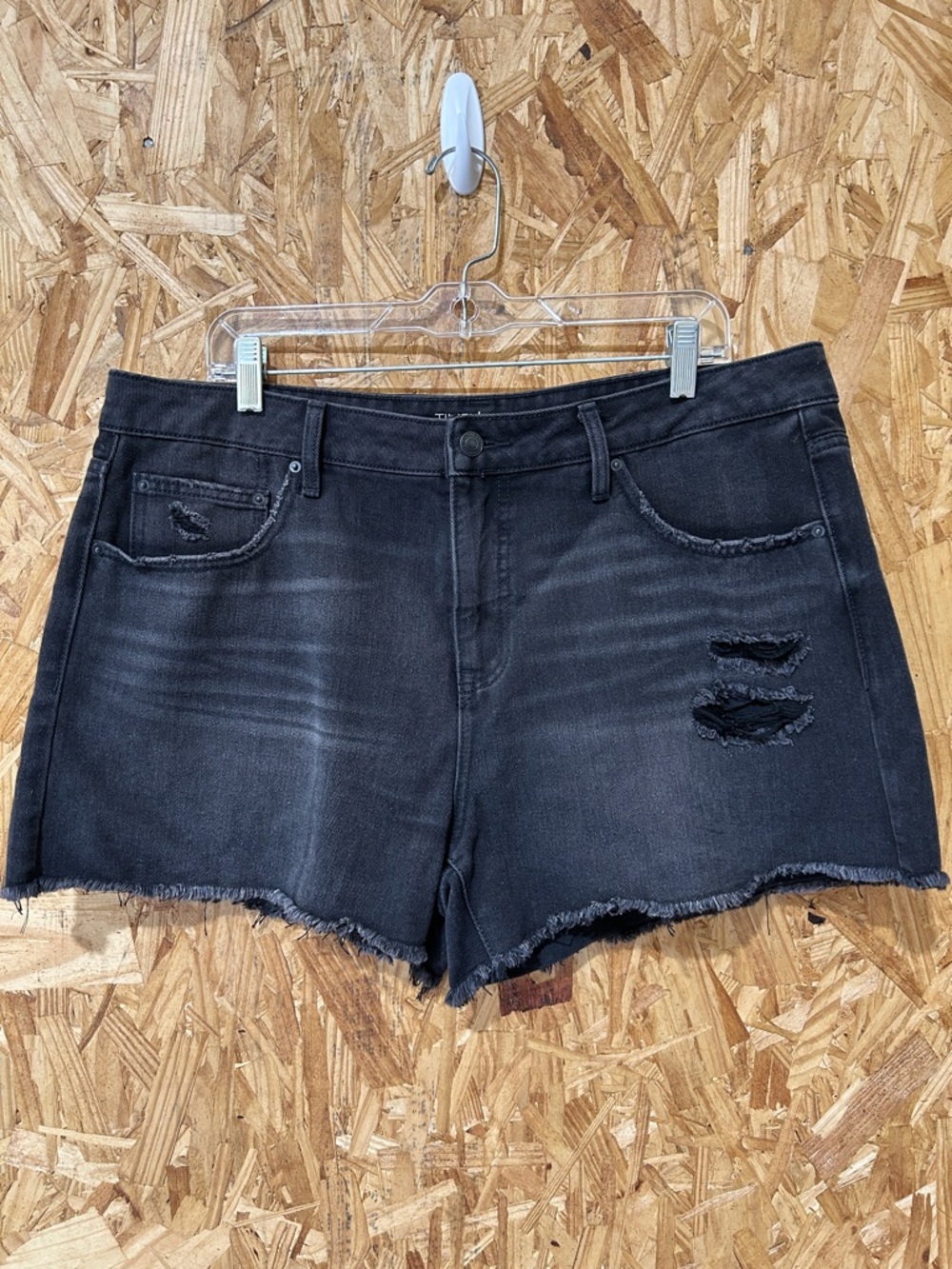 Time and True Black Distressed Denim Cutoff Shorts, Size 16